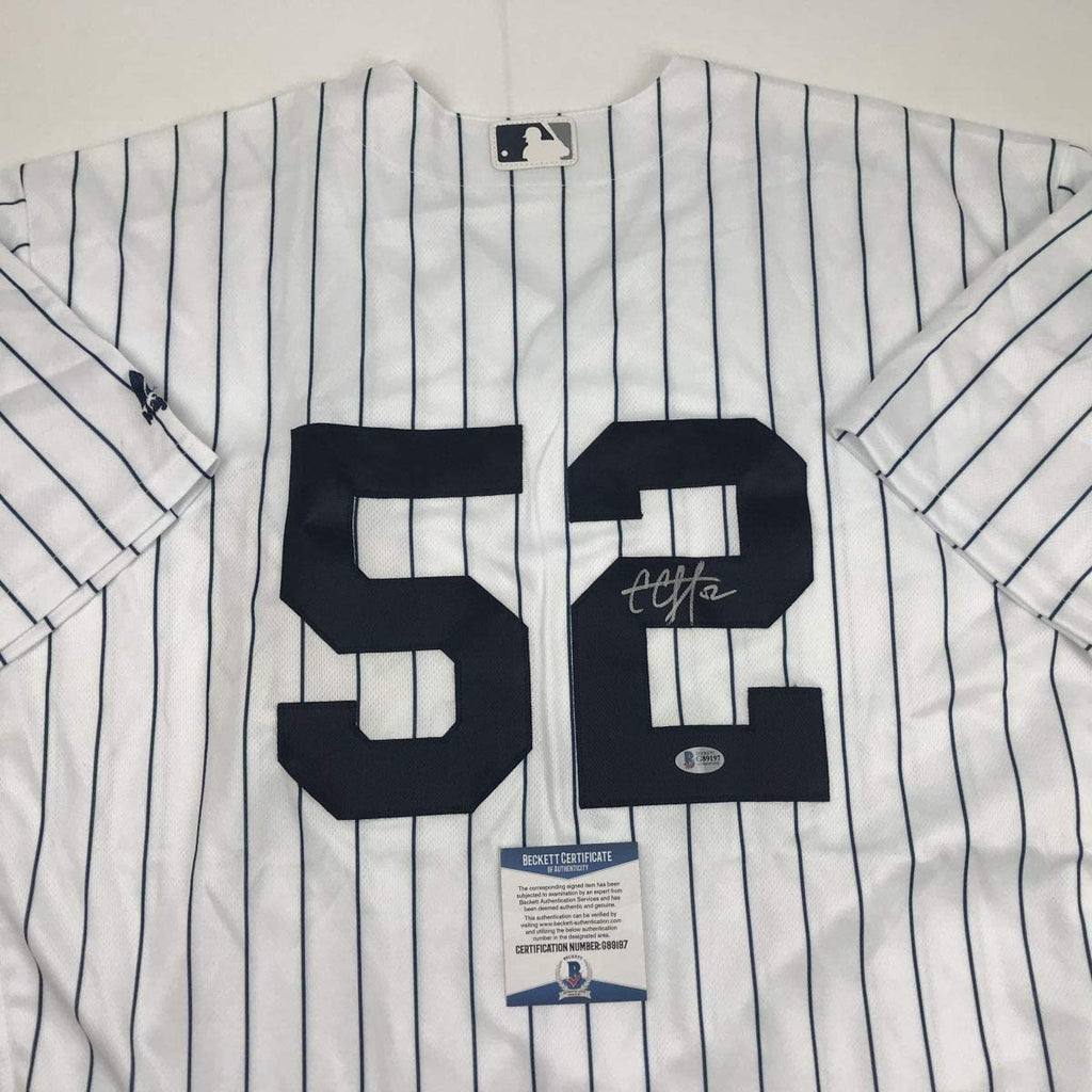 Autographed/Signed CC C.C. Sabathia New York Pinstripe Baseball Jersey Beckett BAS COA