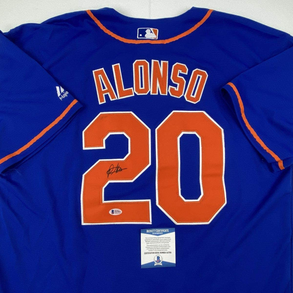 Autographed/Signed Pete Alonso New York Blue Baseball Jersey Beckett BAS COA