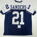 Autographed/Signed Deion Sanders Dallas Thanksgiving Day Football Jersey Beckett BAS COA