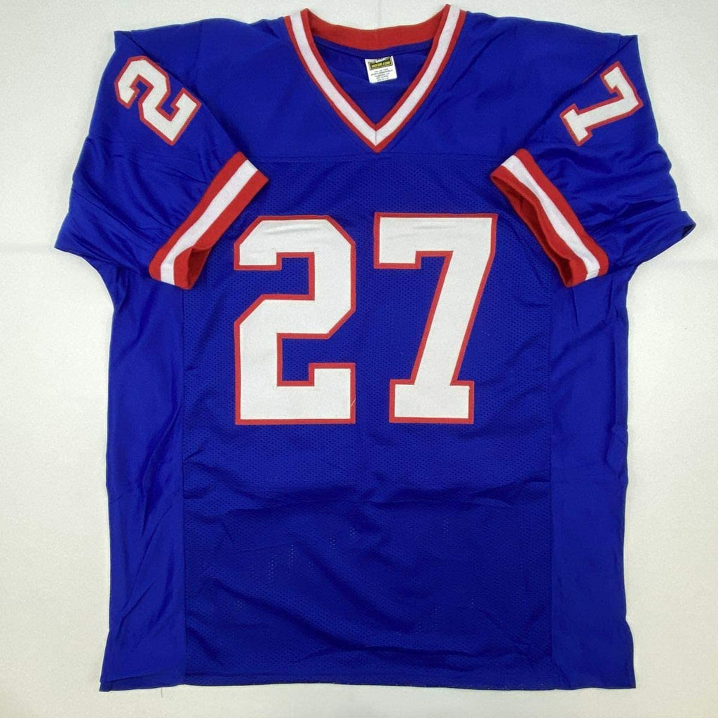 Autographed/Signed Rodney Hampton New York Blue Football Jersey JSA COA