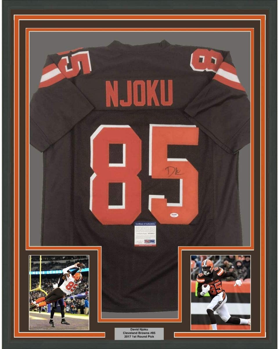 Framed Autographed/Signed David Njoku 35x39 Cleveland Football Brown Jersey PSA/DNA COA
