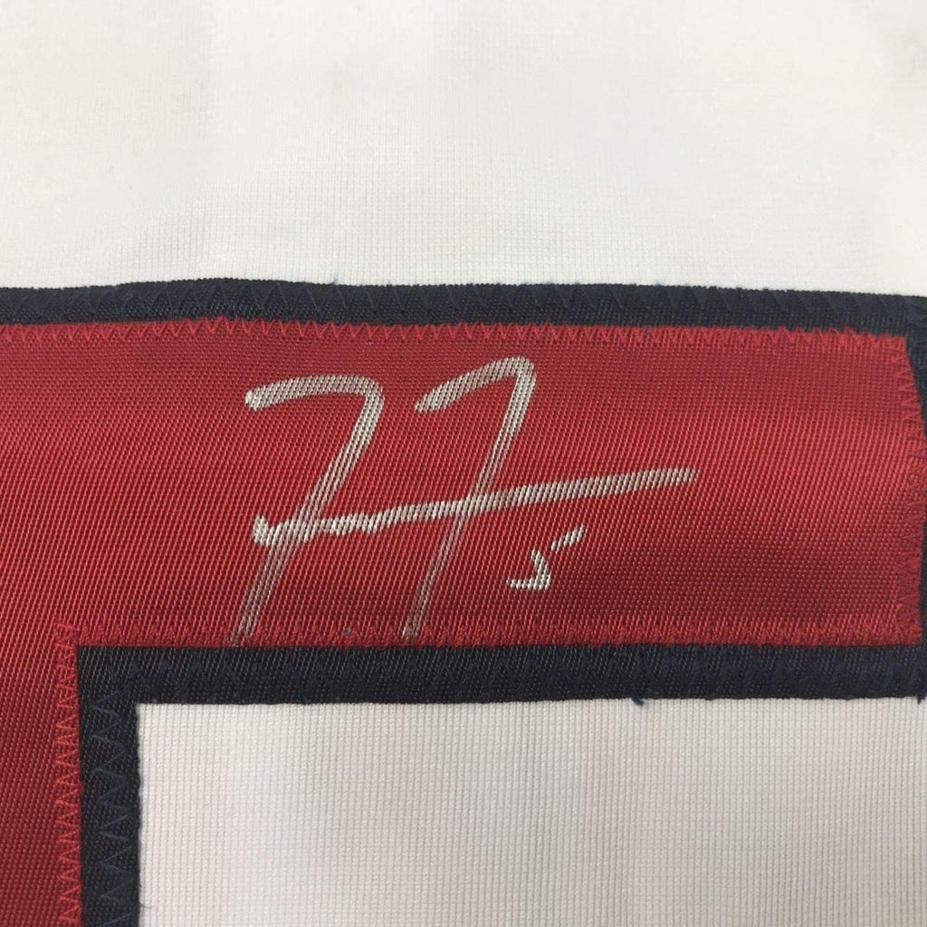 Framed Autographed/Signed Freddie Freeman 35x39 Atlanta White Baseball Jersey JSA COA