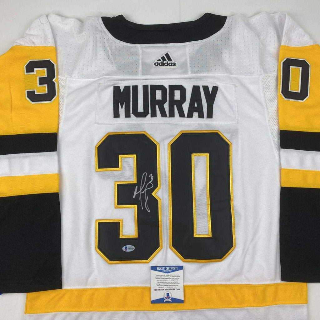 Autographed/Signed Matt Murray Pittsburgh White Hockey Jersey Beckett BAS COA