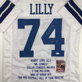 Autographed/Signed Bob Lilly HOF 80 Dallas White Stat Football Jersey JSA COA