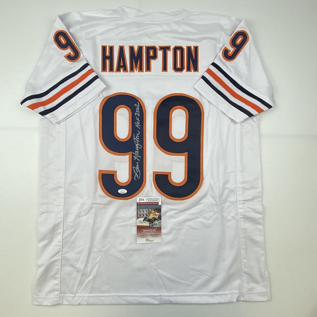 Autographed/Signed Dan Hampton HOF 2002 Chicago White Football Jersey JSA COA
