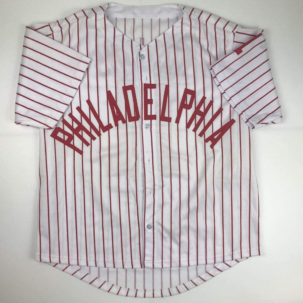 Autographed/Signed Jimmy Rollins Philadelphia Pinstripe Baseball Jersey Beckett BAS COA