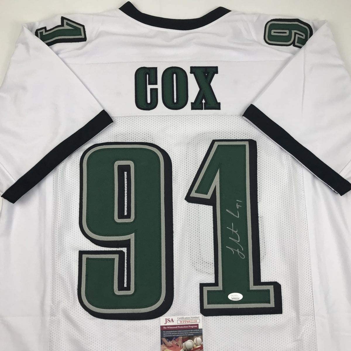 Autographed/Signed Fletcher Cox Philadelphia White Football Jersey JSA COA