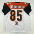 Autographed/Signed Chad Ochocinco (Johnson) Cincinnati White Football Jersey JSA COA