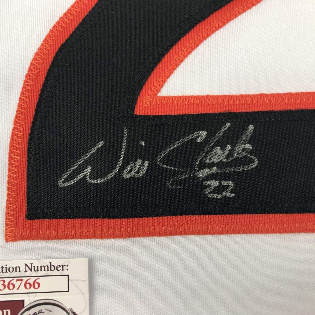 Framed Autographed/Signed Will Clark 35x39 San Francisco White Baseball Jersey JSA COA