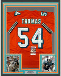 Framed Autographed/Signed Zach Thomas 35x39 Miami Orange Football Jersey JSA COA