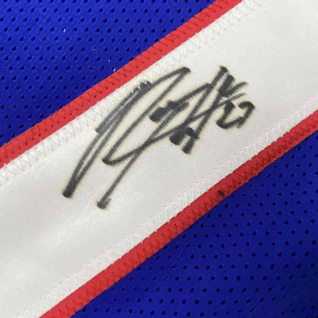 Autographed/Signed Rodney Hampton New York Blue Football Jersey JSA COA