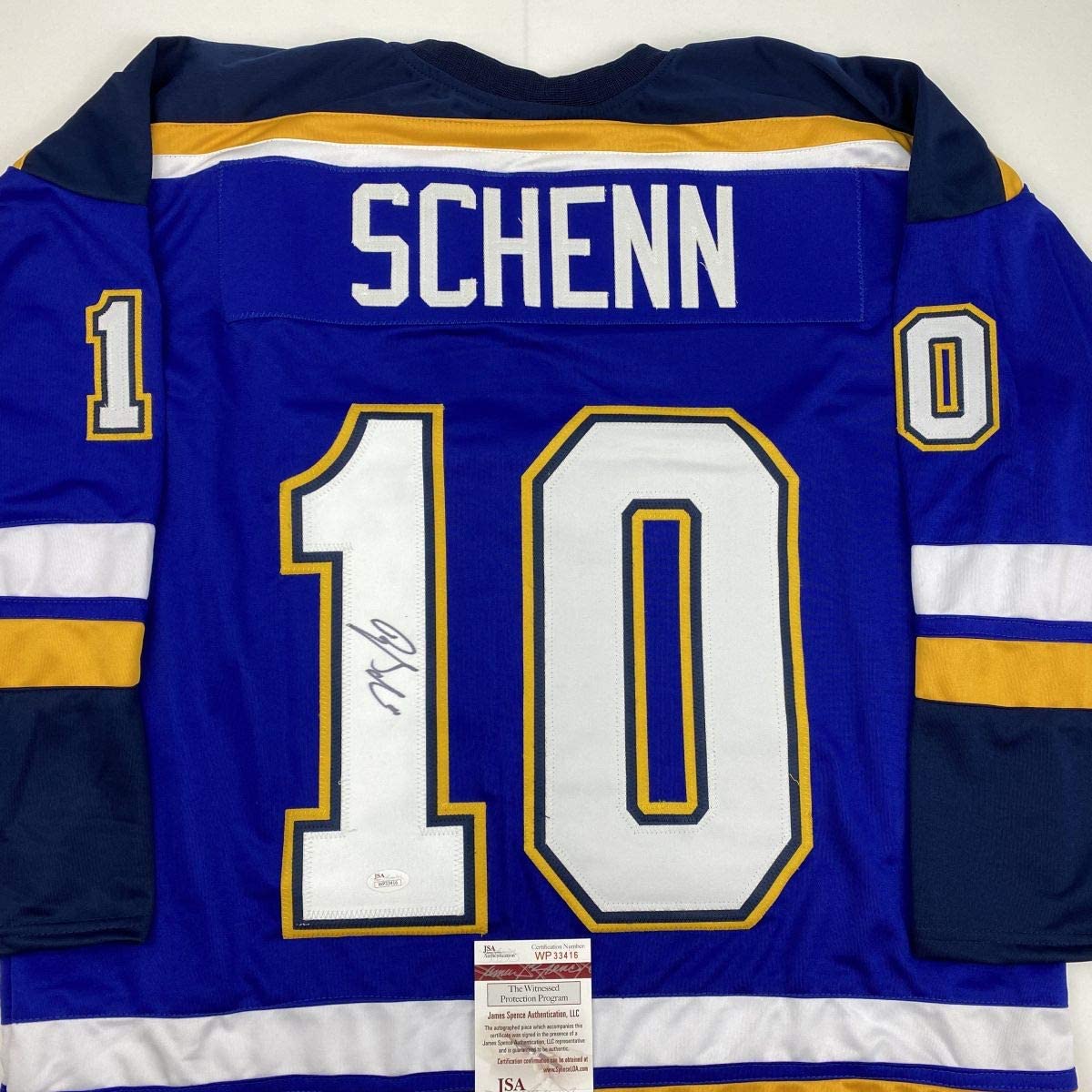 Autographed/Signed Brayden Schenn St. Louis Blue Hockey Jersey JSA COA