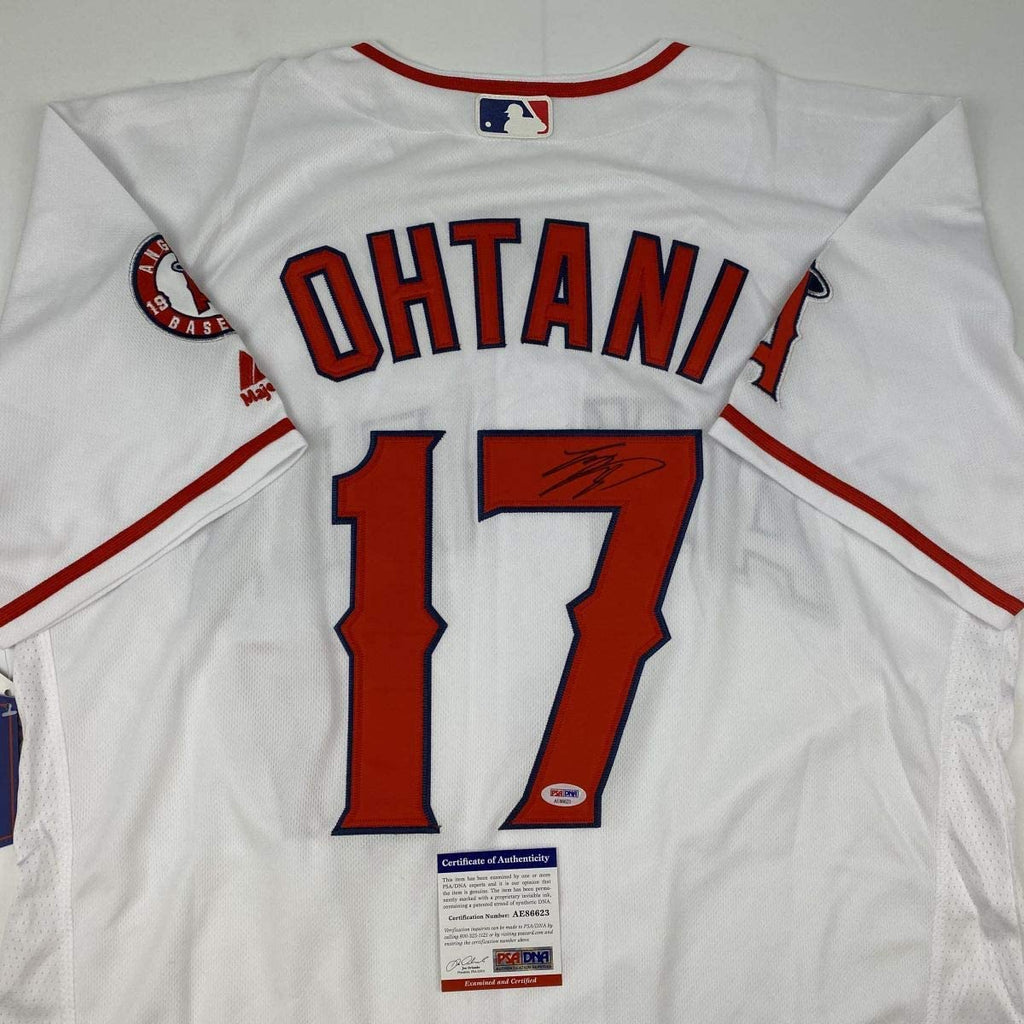 Autographed/Signed Shohei Ohtani Los Angeles LA Anaheim White Baseball Jersey PSA/DNA COA