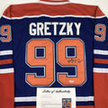 Autographed/Signed Wayne Gretzky Edmonton Blue Hockey Jersey PSA/DNA COA/LOA