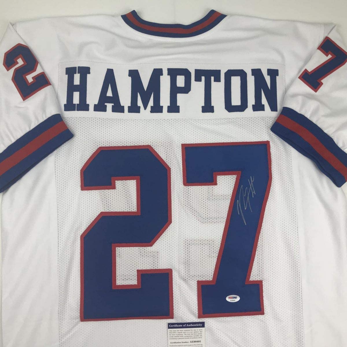Autographed/Signed Rodney Hampton New York White Football Jersey PSA/DNA COA