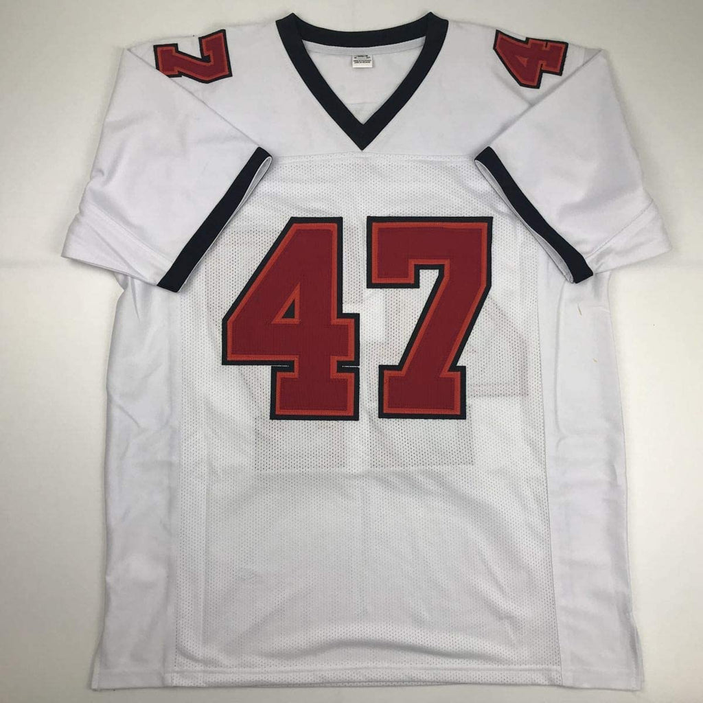 Autographed/Signed John Lynch Tampa Bay White Football Jersey JSA COA