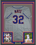 Framed Autographed/Signed Steven Matz 35x39 New York Grey Baseball Jersey JSA COA