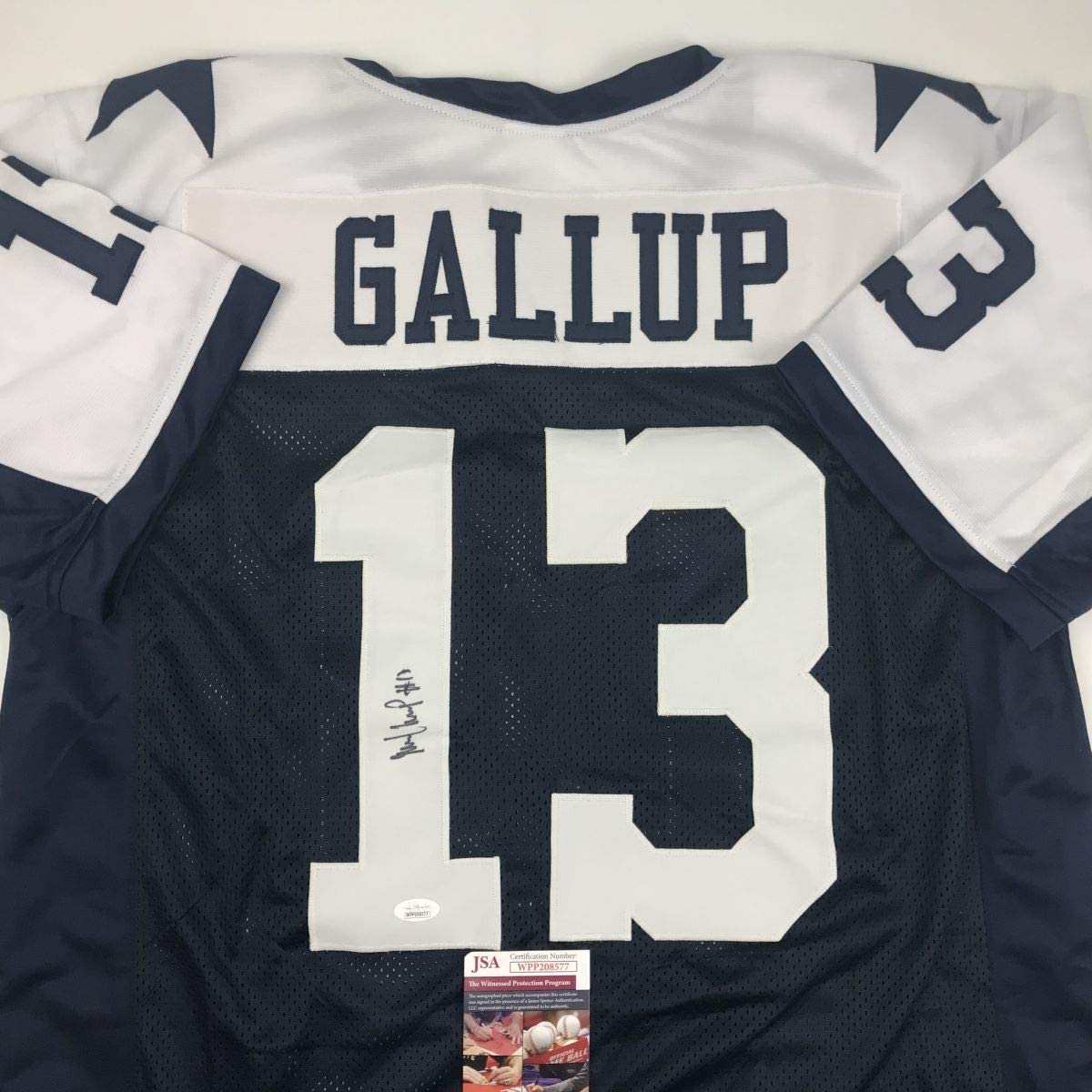 Autographed/Signed Michael Gallup Dallas Thanksgiving Day Football Jersey JSA COA
