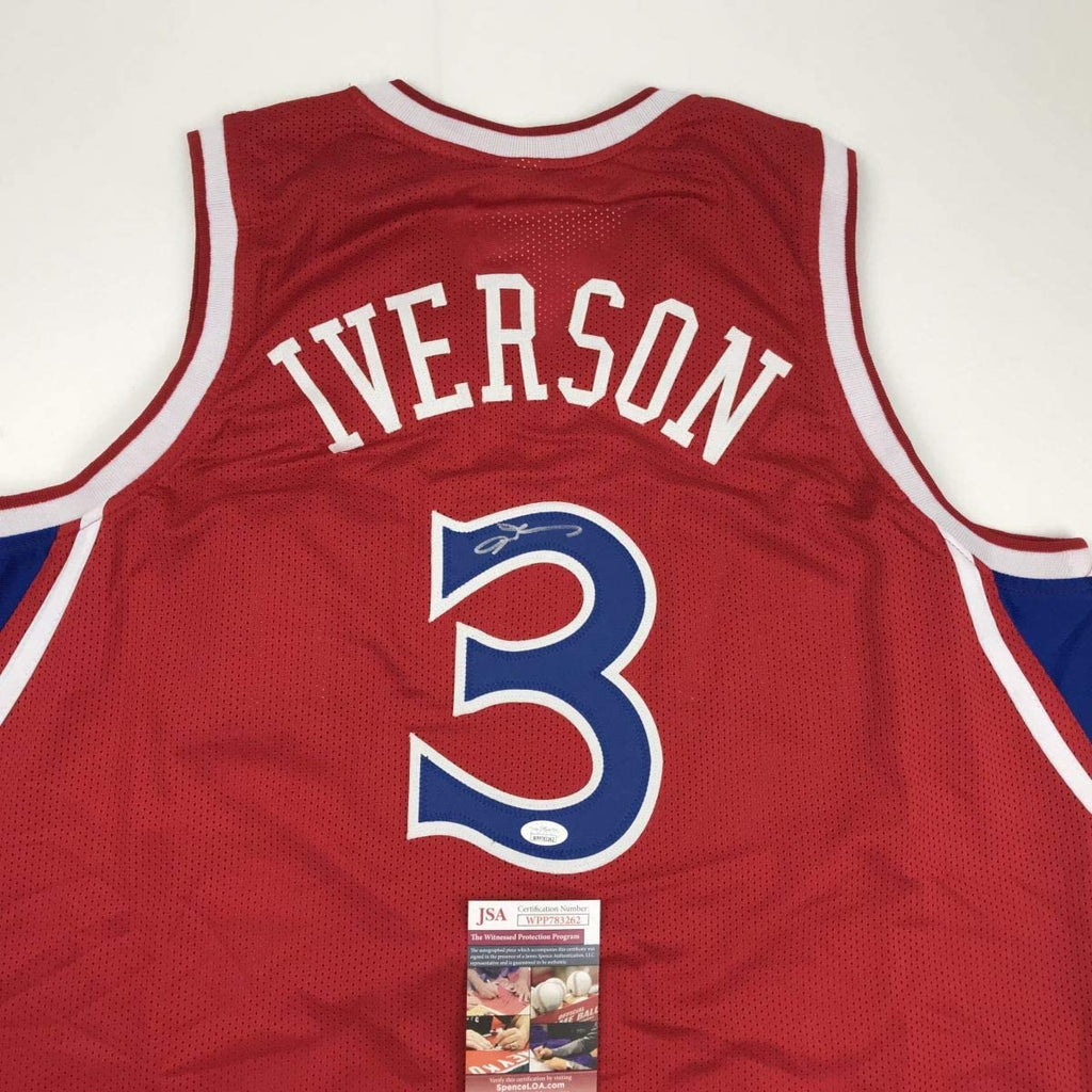 Autographed/Signed Allen Iverson Philadelphia Red Basketball Jersey JSA COA