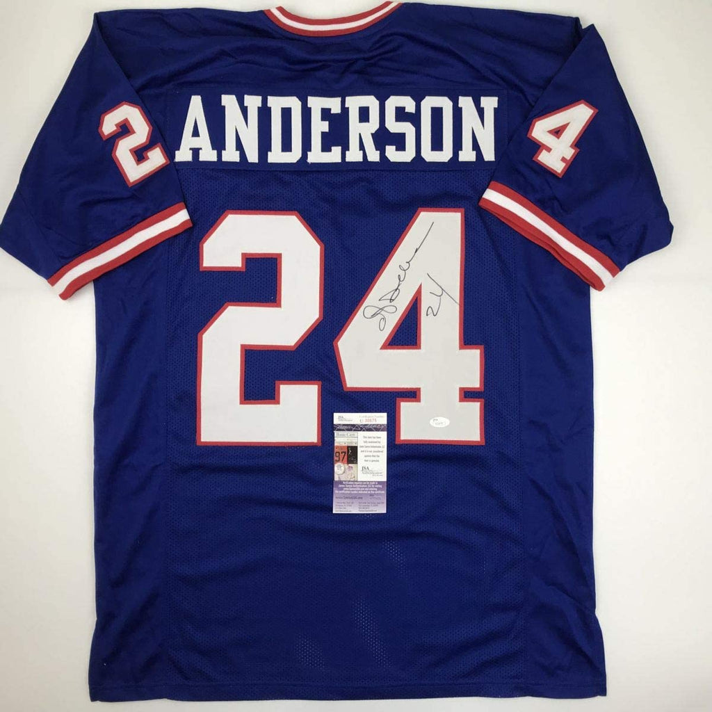 Autographed/Signed Ottis Anderson New York Blue Football Jersey JSA COA