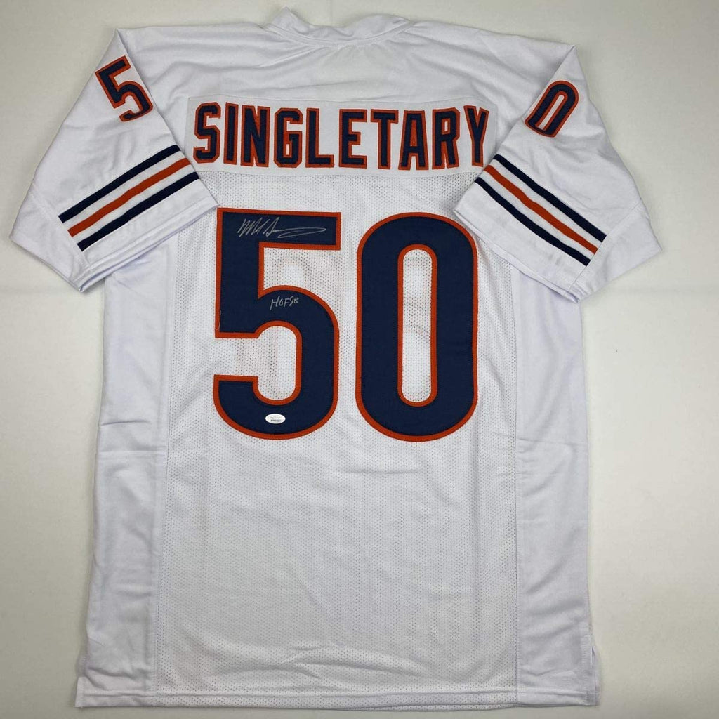 Autographed/Signed Mike Singletary HOF 98 Chicago White Football Jersey JSA COA