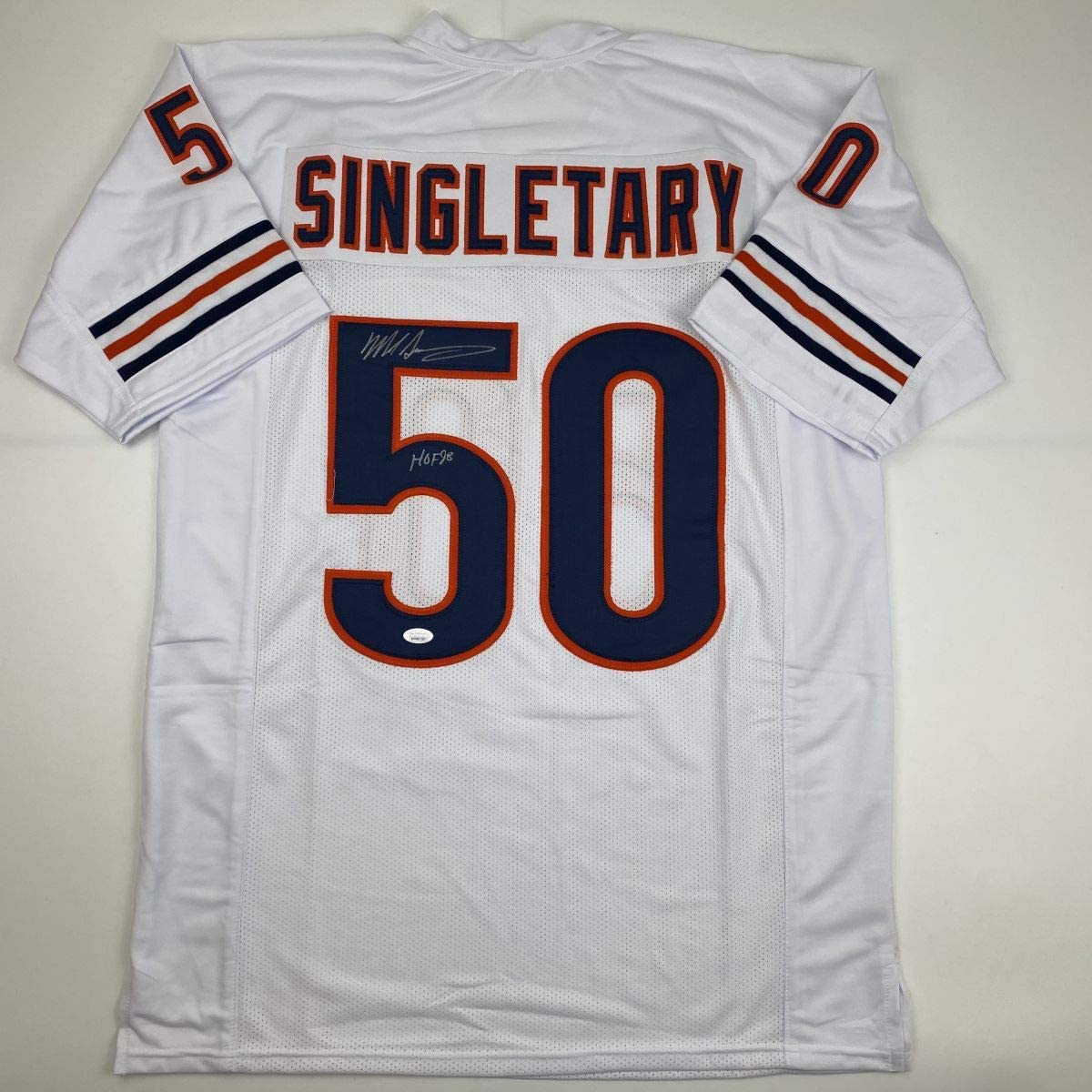 Autographed/Signed Mike Singletary HOF 98 Chicago White Football Jersey JSA COA