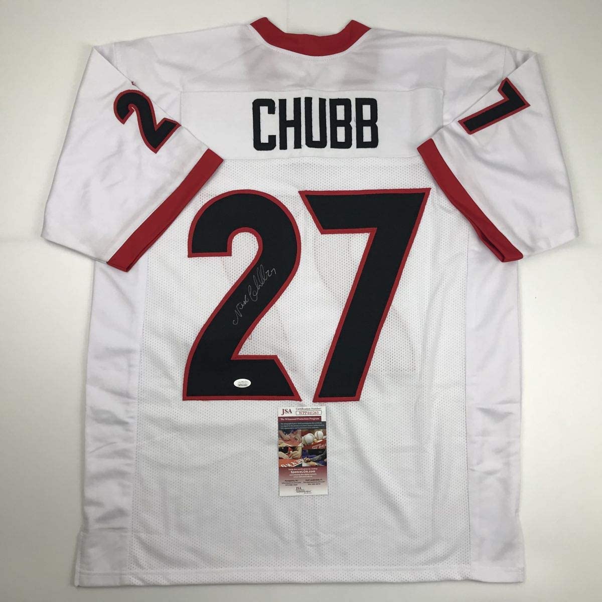 Autographed/Signed Nick Chubb Georgia White College Football Jersey JSA COA
