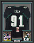 Framed Autographed/Signed Fletcher Cox 35x39 Philadelphia Black Football Jersey JSA COA