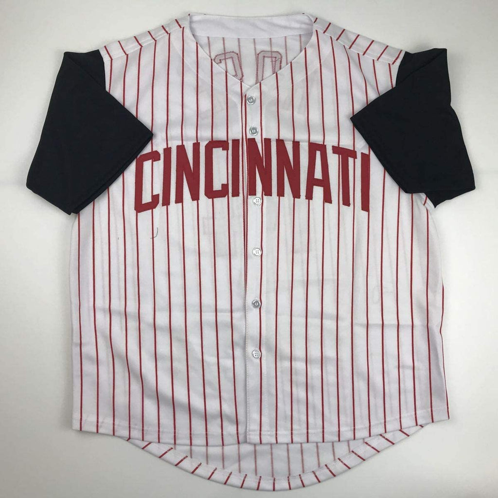 Autographed/Signed Pete Rose 4256 Cincinnati Pinstripe Baseball Jersey JSA COA