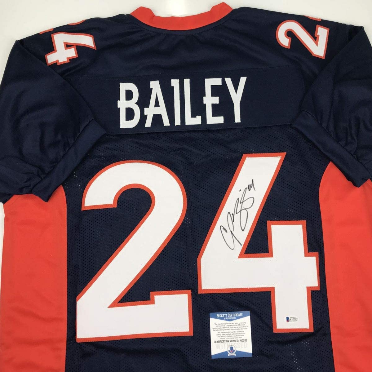 Autographed/Signed Champ Bailey Denver Blue Football Jersey Beckett BAS COA