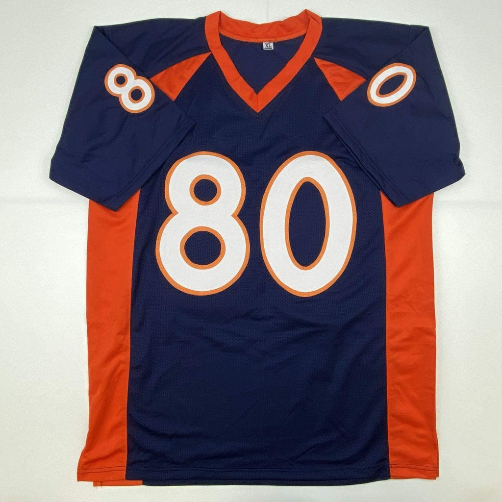 Autographed/Signed Rod Smith 2x SB Champ Denver Blue Football Jersey JSA COA