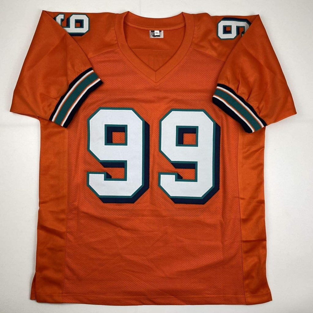 Autographed/Signed Jason Taylor Miami Orange Football Jersey JSA COA