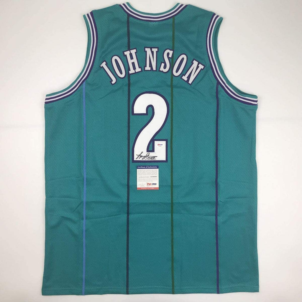 Autographed/Signed Larry Johnson Charlotte Teal Basketball Jersey PSA/DNA COA