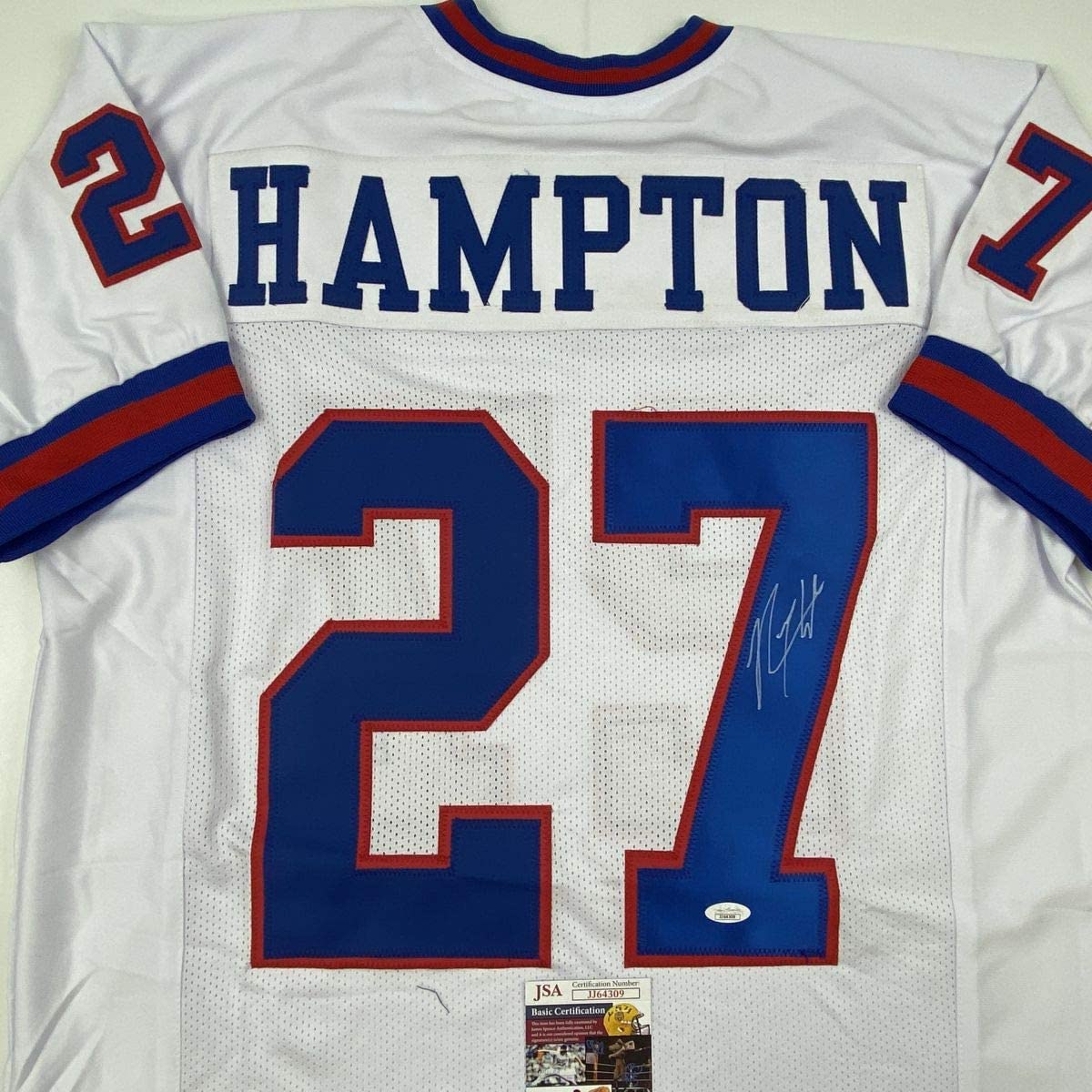 Autographed/Signed Rodney Hampton New York White Football Jersey JSA COA