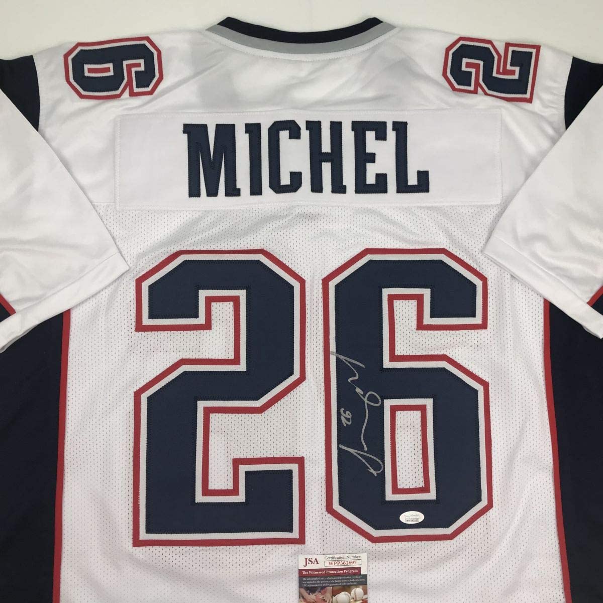 Autographed/Signed Sony Michel New England White Football Jersey JSA COA