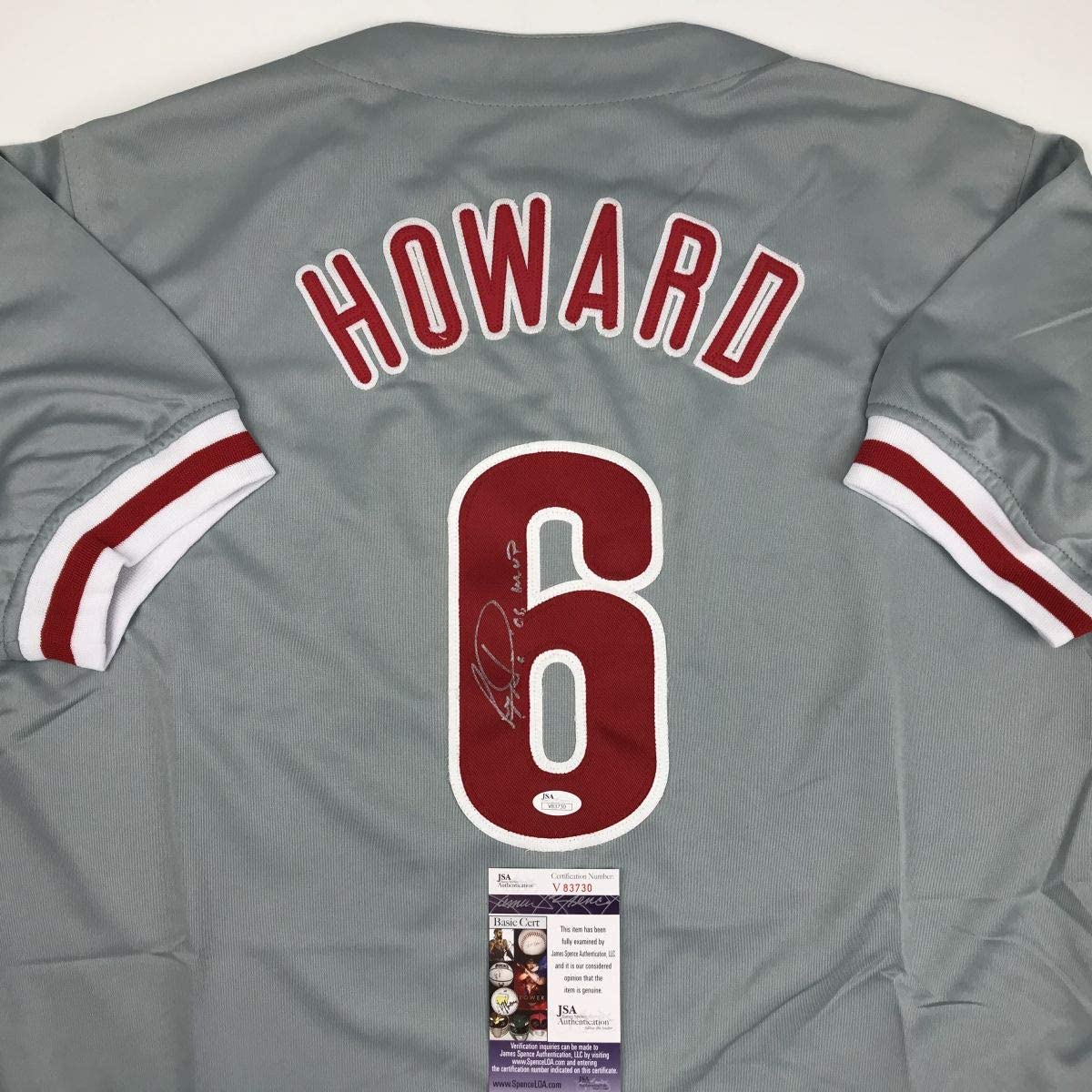 Autographed/Signed Ryan Howard 06 MVP Philadelphia Grey Baseball Jersey JSA COA