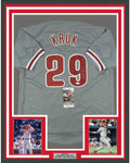 Framed Autographed/Signed John Kruk 35x39 Philadelphia Grey Baseball Jersey JSA COA