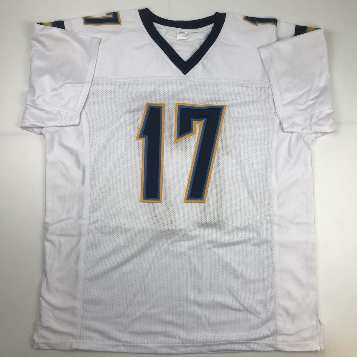 Autographed/Signed Philip Rivers Los Angeles LA White Football Jersey Beckett BAS COA