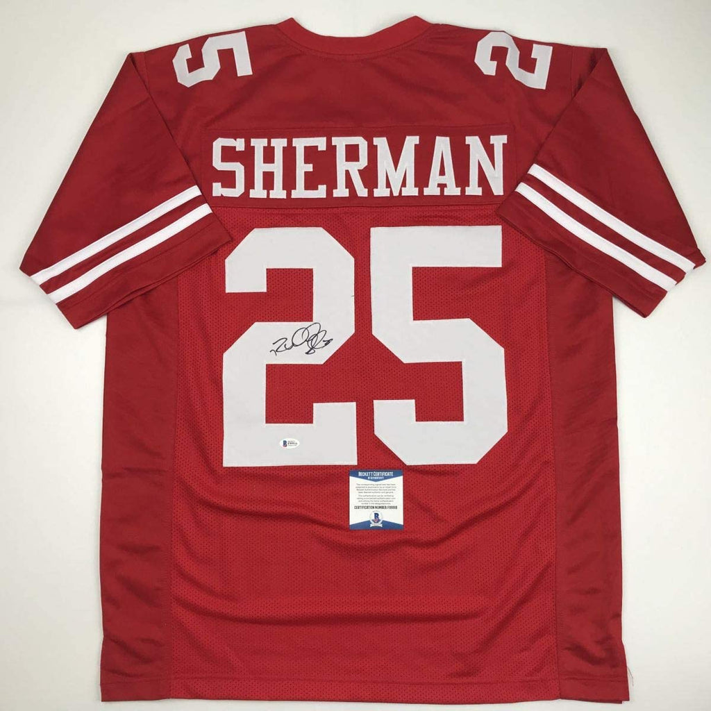 Autographed/Signed Richard Sherman San Francisco Red Football Jersey Beckett BAS COA