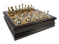 Chess Set - Metal Staunton Chessmen in Wood Chest