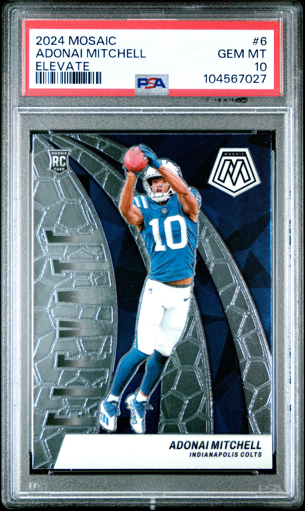 Graded 2024 Panini Mosaic Adonai Mitchell #6 Elevate Rookie RC Football Card PSA 10 Gem Mint
