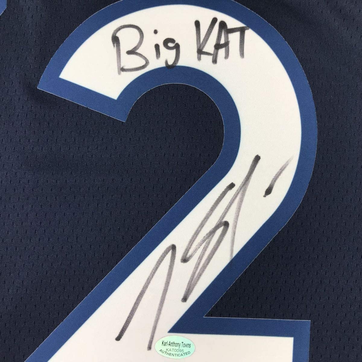 Autographed/Signed Karl-Anthony Towns Big KAT Minnesota Blue Basketball Jersey JSA COA