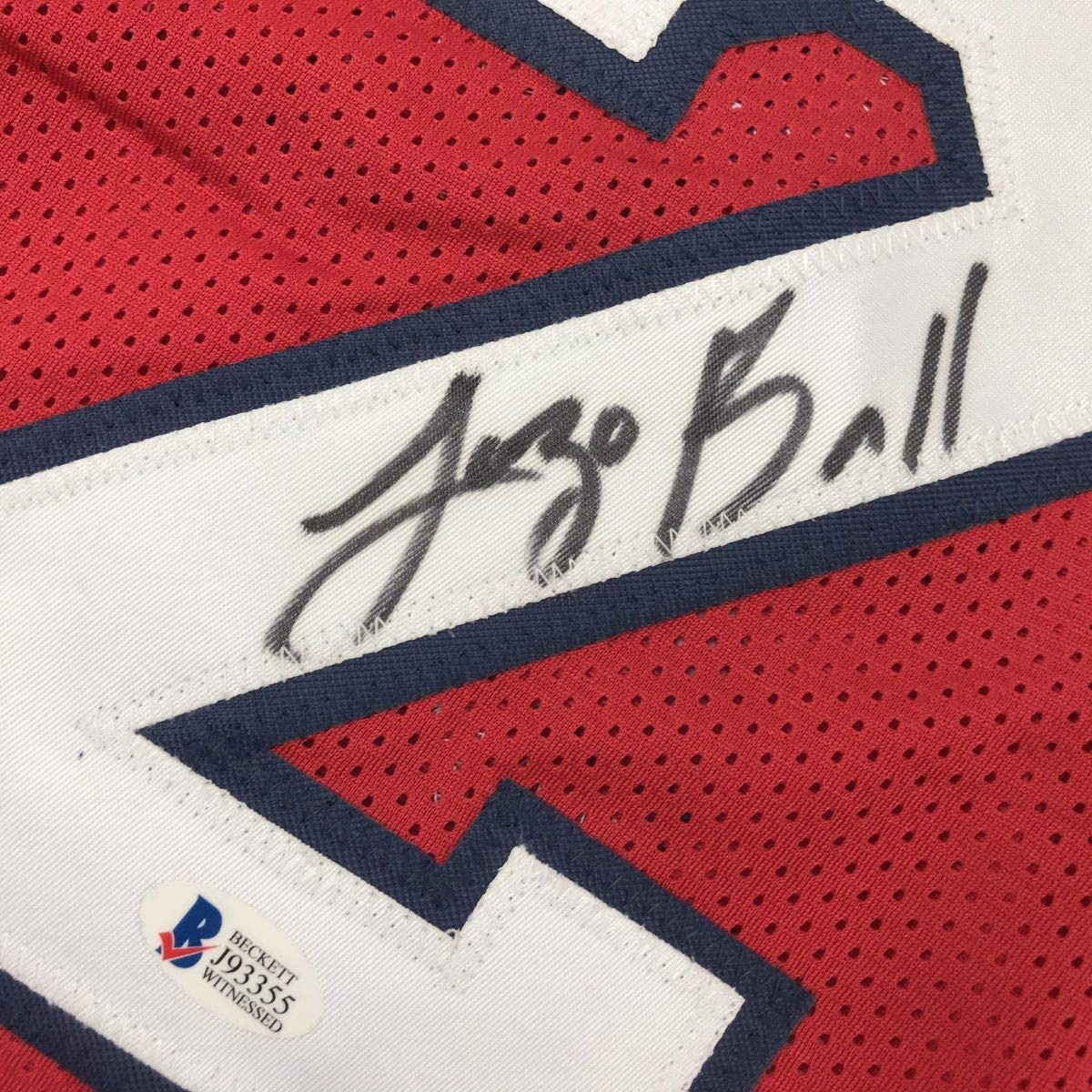 Autographed/Signed Lonzo Ball New Orleans Red Basketball Jersey Beckett BAS COA