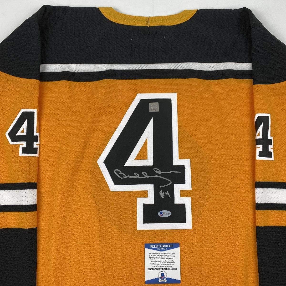 Autographed/Signed Bobby Orr Boston Yellow Hockey Jersey Beckett BAS & GNR COA
