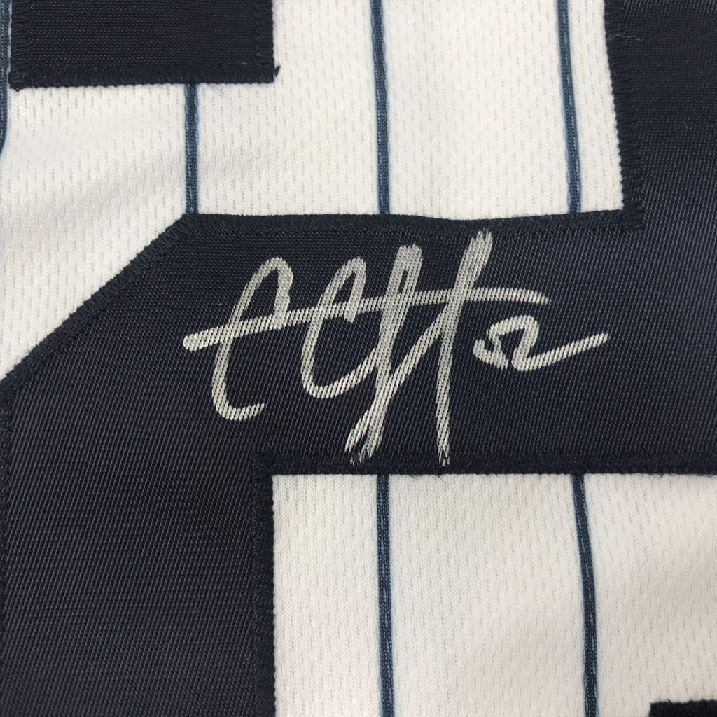 Autographed/Signed CC C.C. Sabathia New York Pinstripe Baseball Jersey Beckett BAS COA