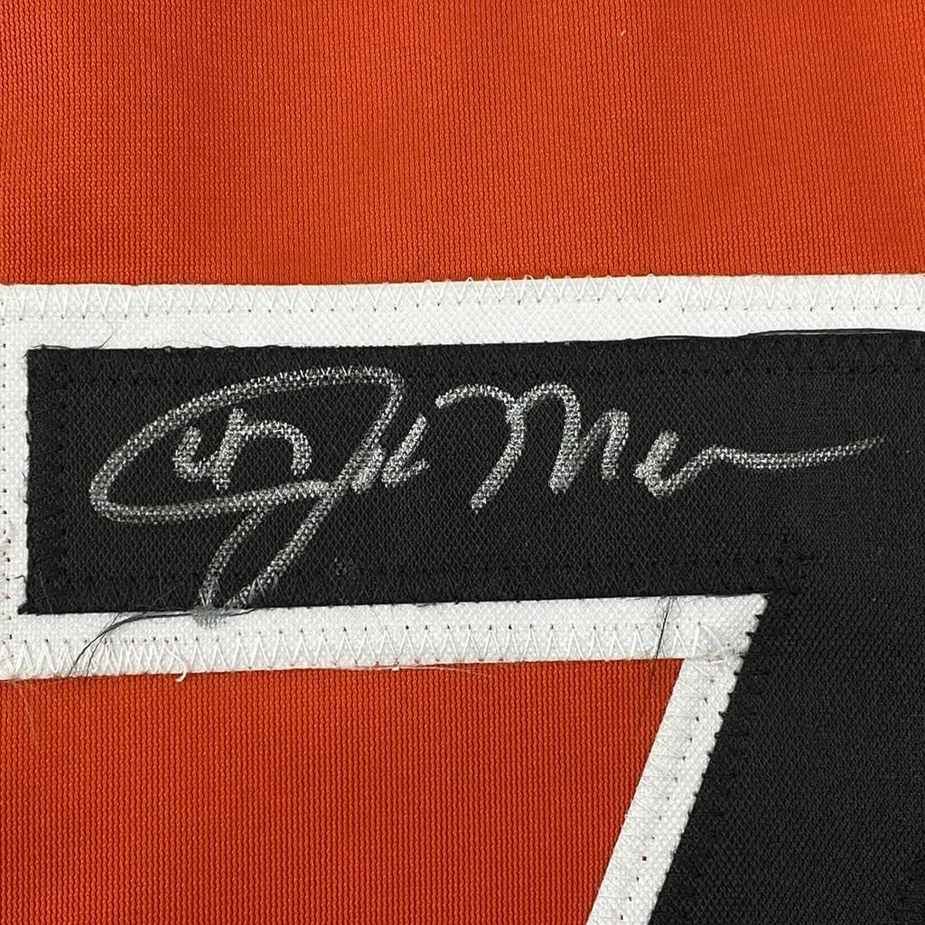 Framed Autographed/Signed John Means 35x39 Baltimore Orange Baseball Jersey Beckett BAS COA