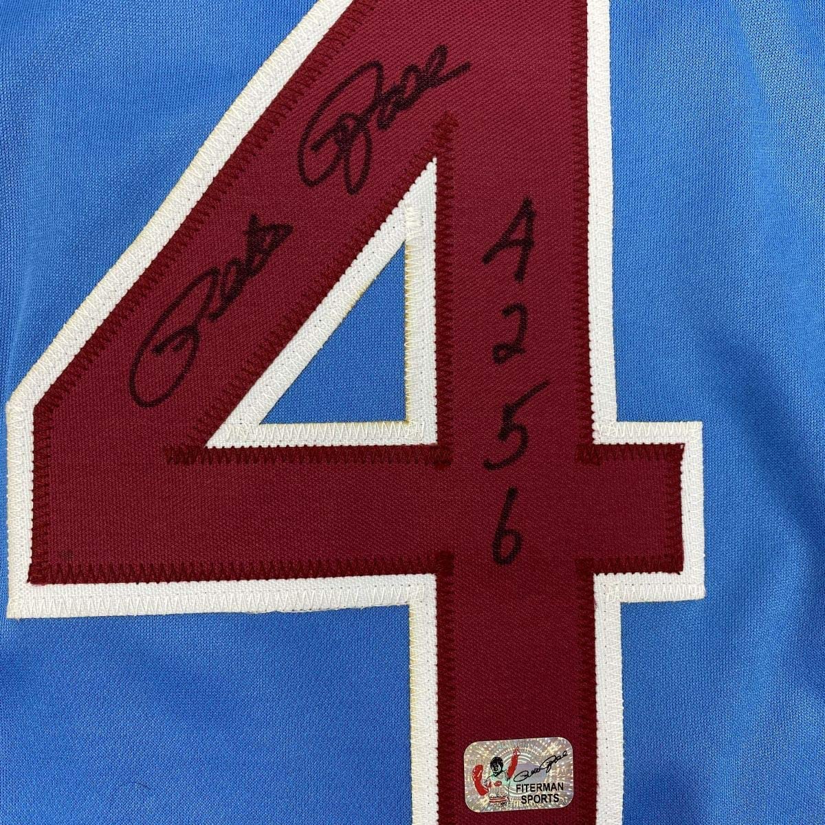 Autographed/Signed Pete Rose 4256 Philadelphia Blue Baseball Jersey Athlete Hologram COA