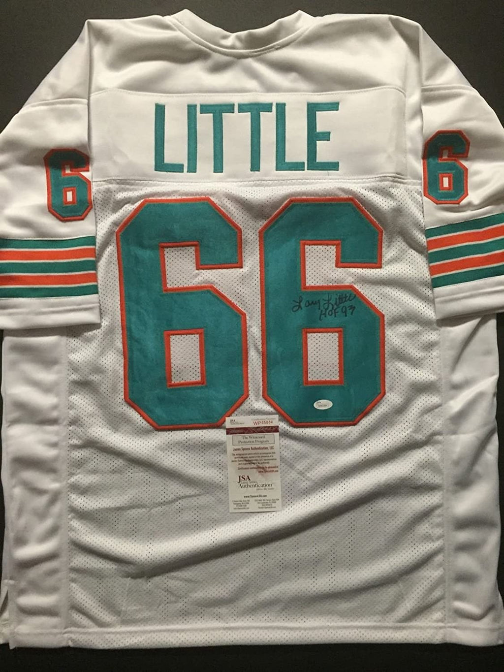 Autographed/Signed Larry Little HOF 93  Miami White Football Jersey JSA COA