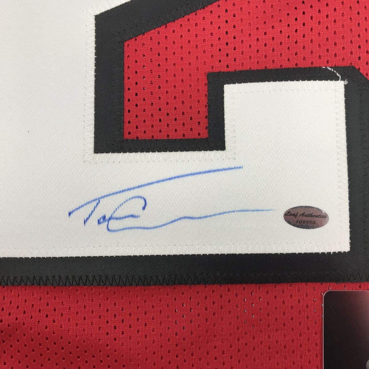 Autographed/Signed Tevin Coleman Atlanta Red Football Jersey Leaf Authentics COA