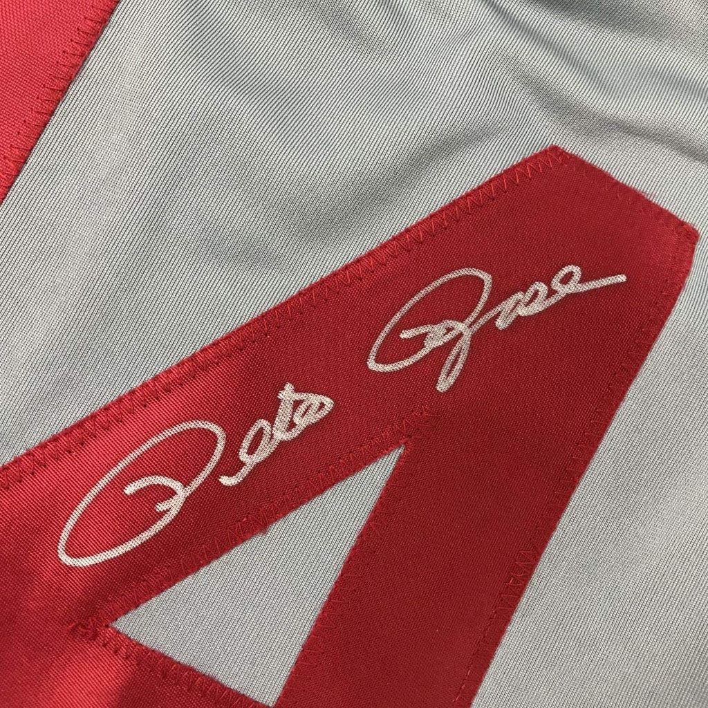 Autographed/Signed Pete Rose Cincinnati Grey Baseball Jersey JSA COA